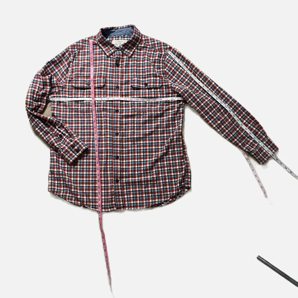 Old Ranch Men’s Flannel Plaid Button Up Shirt Size Large Rust Multi Colour - Picture 8 of 9